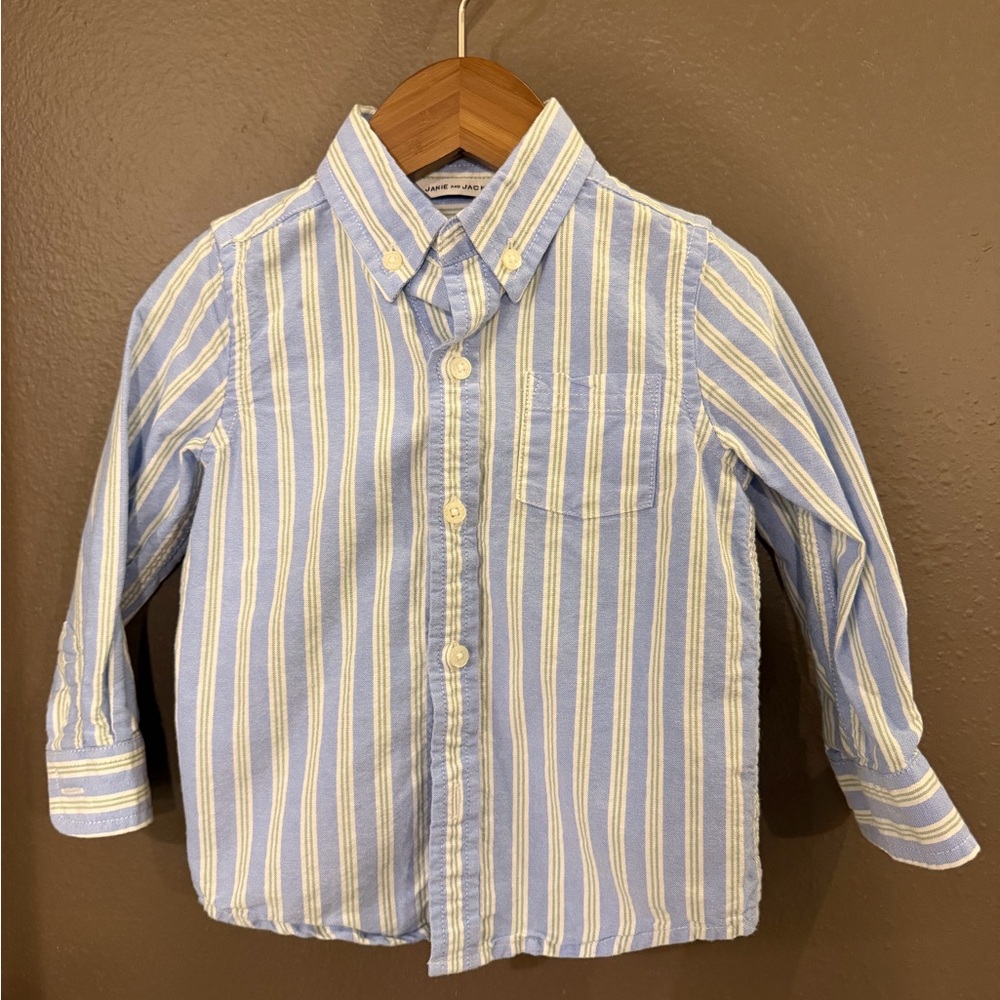 Janie and Jack Light Blue Vertical Striped Button Down Shirt